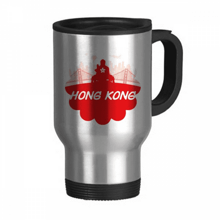 

Red Outline China Hongkong Travel Mug Flip Lid Stainless Steel Cup Car Tumbler Thermos