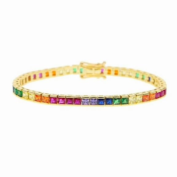 Rainbow Sapphire Square Tennis Bracelet,MultiColor Square Tennis Bracelet,Lab Sapphire Rainbow Tennis Bracelet,Ombre Bracelet.