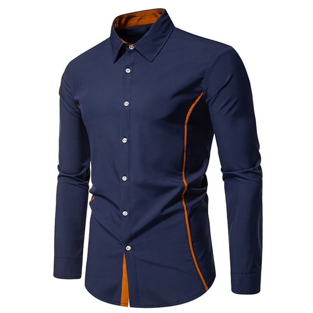 pstuiky Camisas de manga larga abrigadas para hombre, Camisa blusa informal de manga larga con cuello vuelto y botones de patchwork para hombre salir tops l