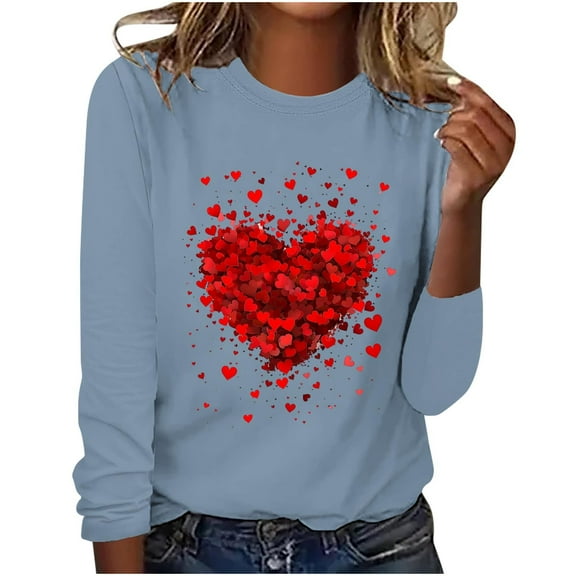 Aofany Women Valentine's Day Pullover Sweatshirts Heart Print Sweater Tops Long Sleeve Crewneck Shirts Fashion Loose Blouse Teen Girls Sweatshirt