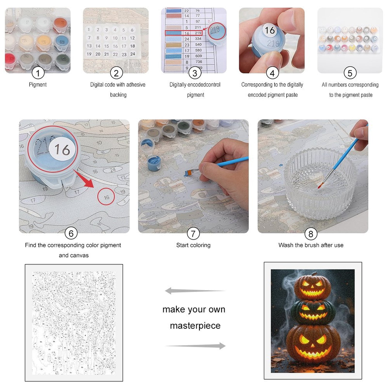 Paint By Numbers Kit for Adults Beginner - DIY Pumpkin Lanterns Stack Smoky Halloween Canvas Painting Kits for Adults, Frameless Paint By Number for Adults for Home Wall Decor 16x20 Inch