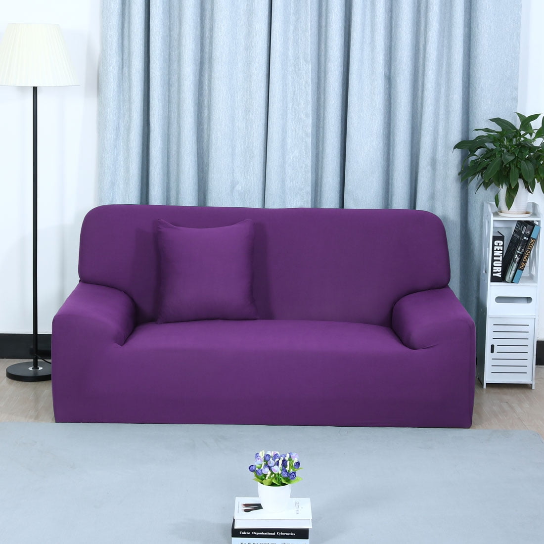 Unique Bargains 1-Piece Modern Solid Stretch XL Sofa Slipcover, Purple