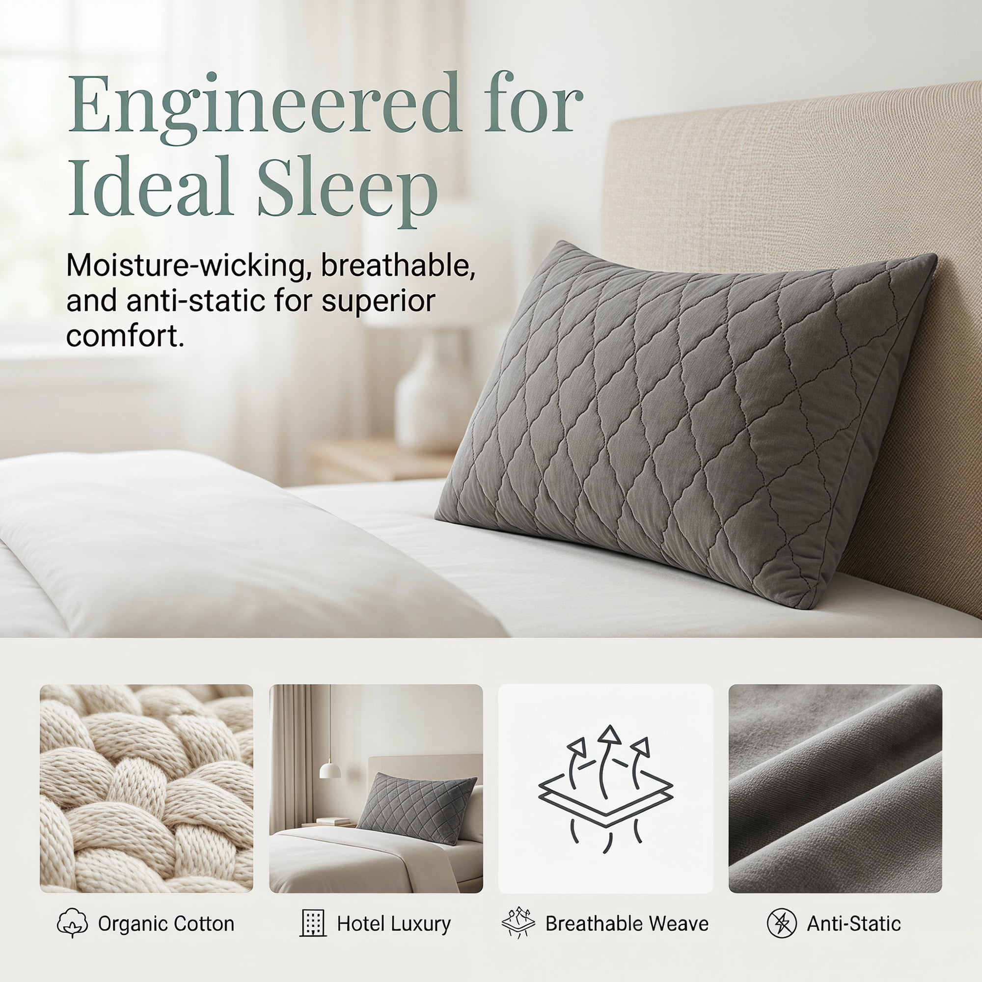 Unique Bargains Breathable Hypoallergenic Envelope Pillow Protectors King Dark Gray 20" x 35"