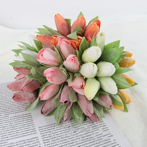 Visland Artificial Tulips Flowers Fake Faux Tulip Bouquet Real Touch Flower Arrangement for Home Room Office Party Wedding Decor