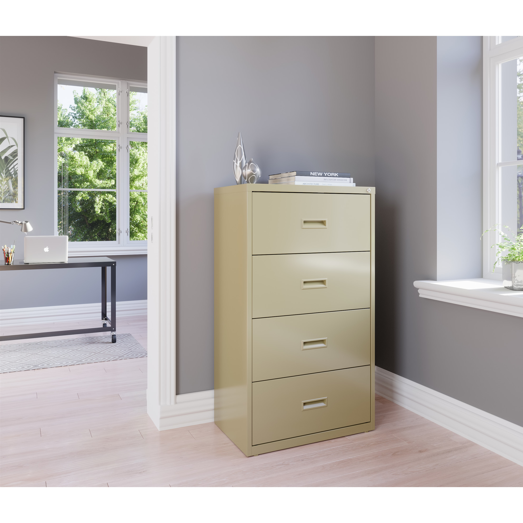 Hirsh 30 Inch Wide 4 Drawer Metal Lateral File Cabinet for Home and Office, Holds Letter, Legal and A4 Hanging Folders, Putty