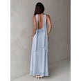 thumbnail image 2 of Baby Blue Flowy Draped Cowl Neck A-Line Backless Long Dress For Women, 2 of 6