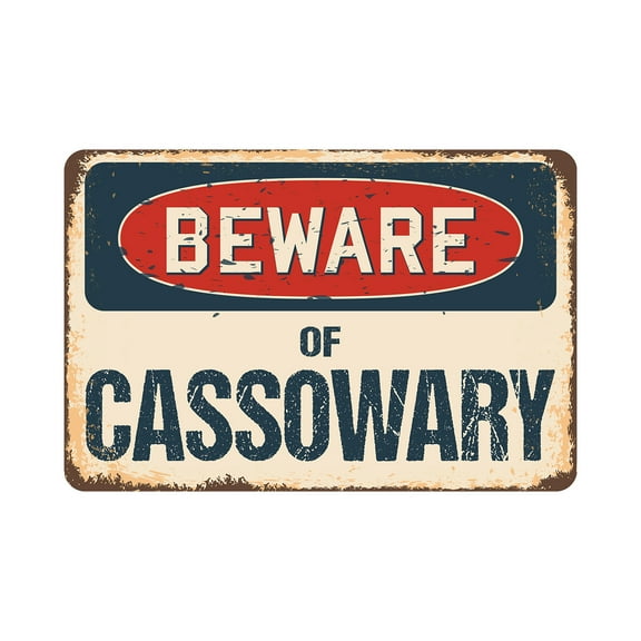 Beware Of Cassowary Rustic Sign | Rustic, Distressed Vintage Look | Plastic Sign | Indoor/Outdoor | Funny Home Décor for Garages, Living Rooms, Bedrooms