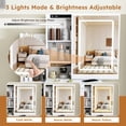 thumbnail image 1 of Coiffeuse Moderne, avec 3 modes d'Éclairage DEL à Luminosité Réglable, avec 4 Tiroirs et Multiples Étagères de Rangement Ouvertes, avec un Support pour Séchoir à Cheveux et une Prise de Courant, une Coiffeuse.blanc, 1 of 3