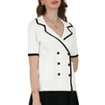 thumbnail image 4 of INSPIRE CHIC Women's Summer Short Sleeve Double Breasted Contrast Color Knit Sweater Tops S White, 4 of 4