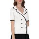 thumbnail image 4 of INSPIRAR CHIC Blusas de verano de manga corta para mujer, de doble botonadura, de color contrastante, suéter de punto 2XL blanco, 4 of 4