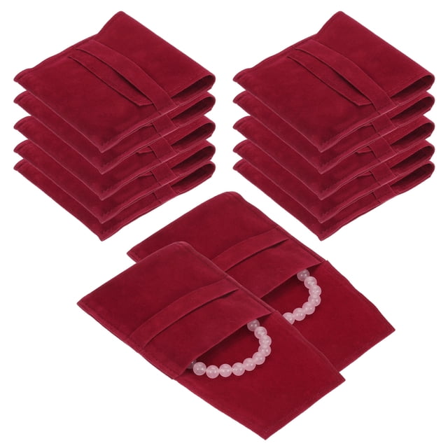Bolsas de Joyería de Microfibra Uxcell, 12 Pcs 9 x 9cm Bolsas de Almacenamiento Estilo Sobre de Ante Doble Cara, Pequeñas Bolsas de Joyería para Empaque de Aretes, Anillos, Collares (Rojo Vino)