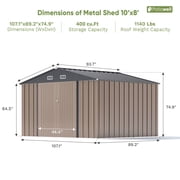 Patiowell Size Upgrade 10 x 8 ft. Outdoor Storage Metal Shed with Sloping Roof and Double Lockable Door, Brown