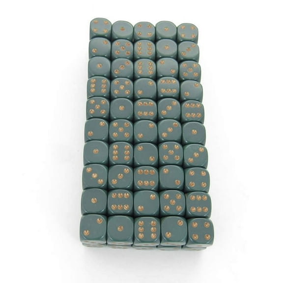 Dusty Green Opaque Dice with Copper Pips D6 12mm (1/2in) Bulk Pack of 100 Wondertrail