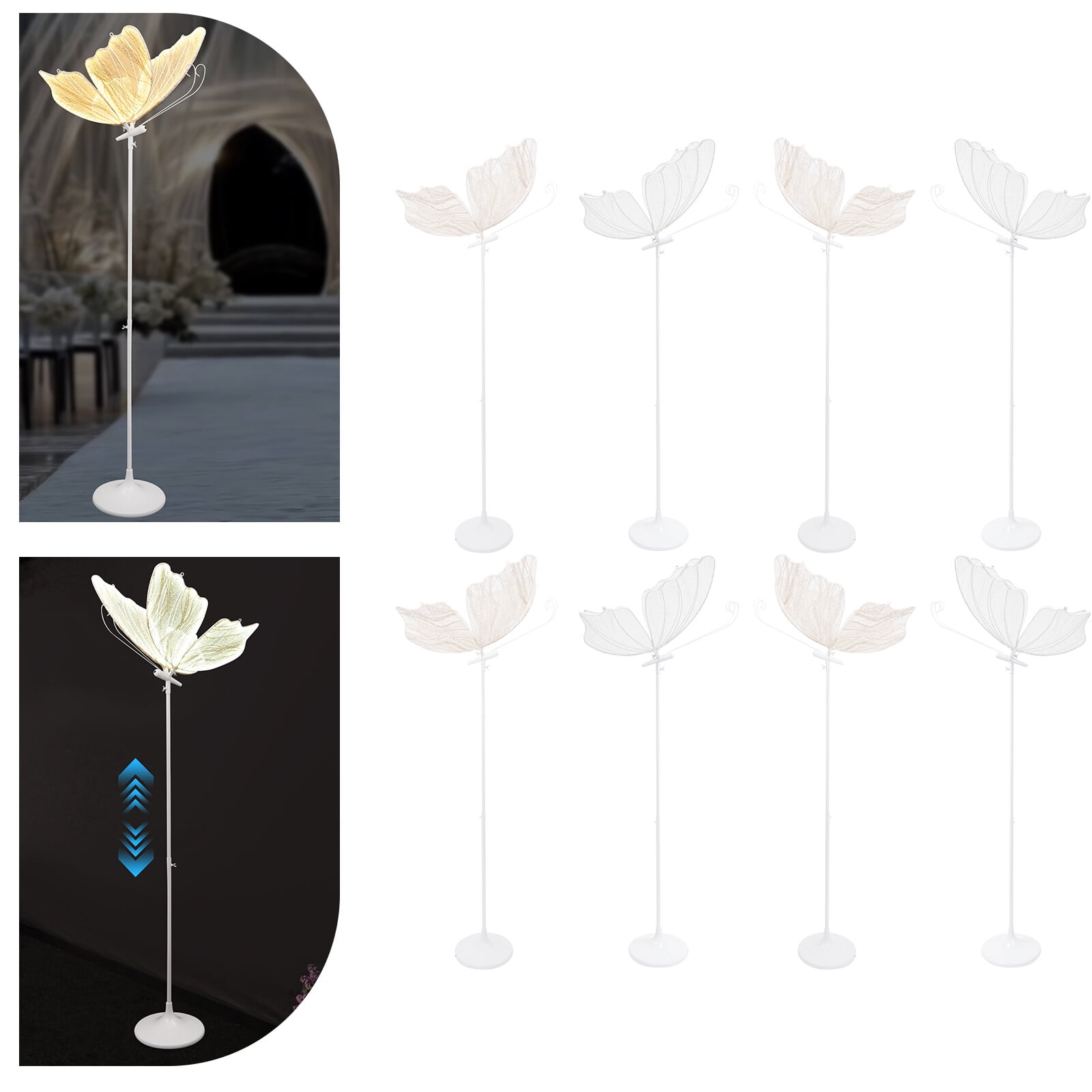 Butterfly Wedding Lights, Set of 2 Adjustable Height 57.5-70.1in, 48W White LED Strip on Silver Gauze, for Wedding Aisle, Stage Decoration and Banquet Hall