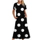 thumbnail image 1 of Puntoco Vestido De Mujer Con Cuello Redondo Y Manga Corta A Media Pantorrilla Con Dos Bolsillos Y Estampado De Lunares Negro L,Regalos Para Mujer Joven, 1 of 4
