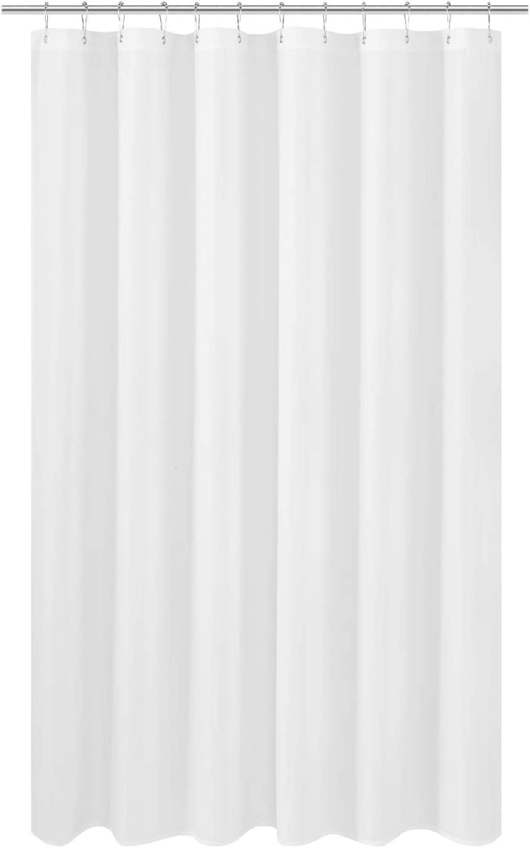 Extra Long Shower Curtain Liner Fabric 72 x 80 inches, Hotel Quality, Washable, White Spa