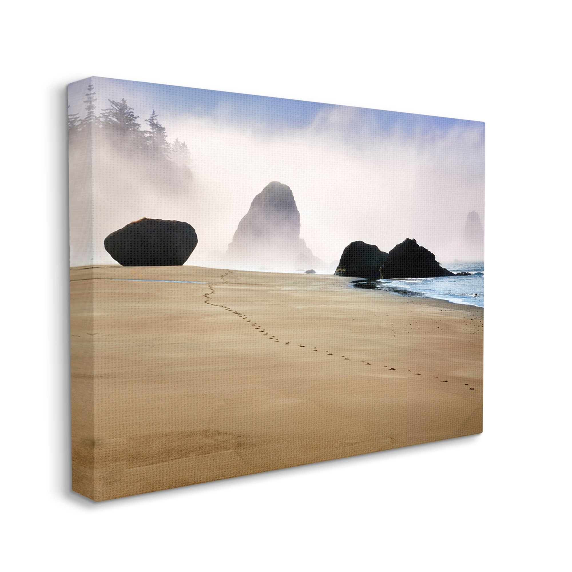 Stupell Industries Beach Sand Footprints Foggy Cliffs Coastal Photography Gallery Wrapped Canvas Print Wall Art