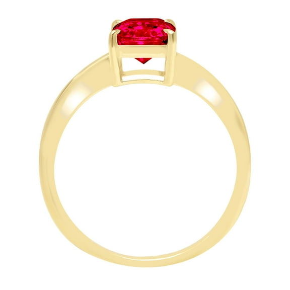 1 ct Radiant Cut Simulated Ruby Solitaire Engagement Ring for Women in 18K Yellow Gold