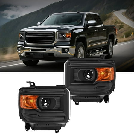 Nilight Headlight Assembly Compatible with 2014 2015 2016 2017 2018 GMC Sierra 1500 2500HD 3500HD Base Black Housing Amber Reflector Clear Lens Headlights Replacement