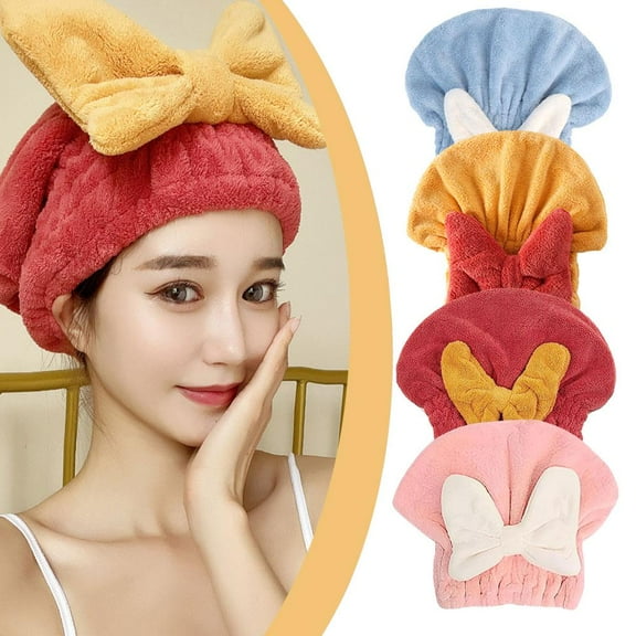 SSKFHGI Lotus Pink Hair Dryer Cap Cute Bow Women'S Quick-Drying Towel Shower Cap Head Wrap Set No Hair Loss Thick Strong Water Absorption