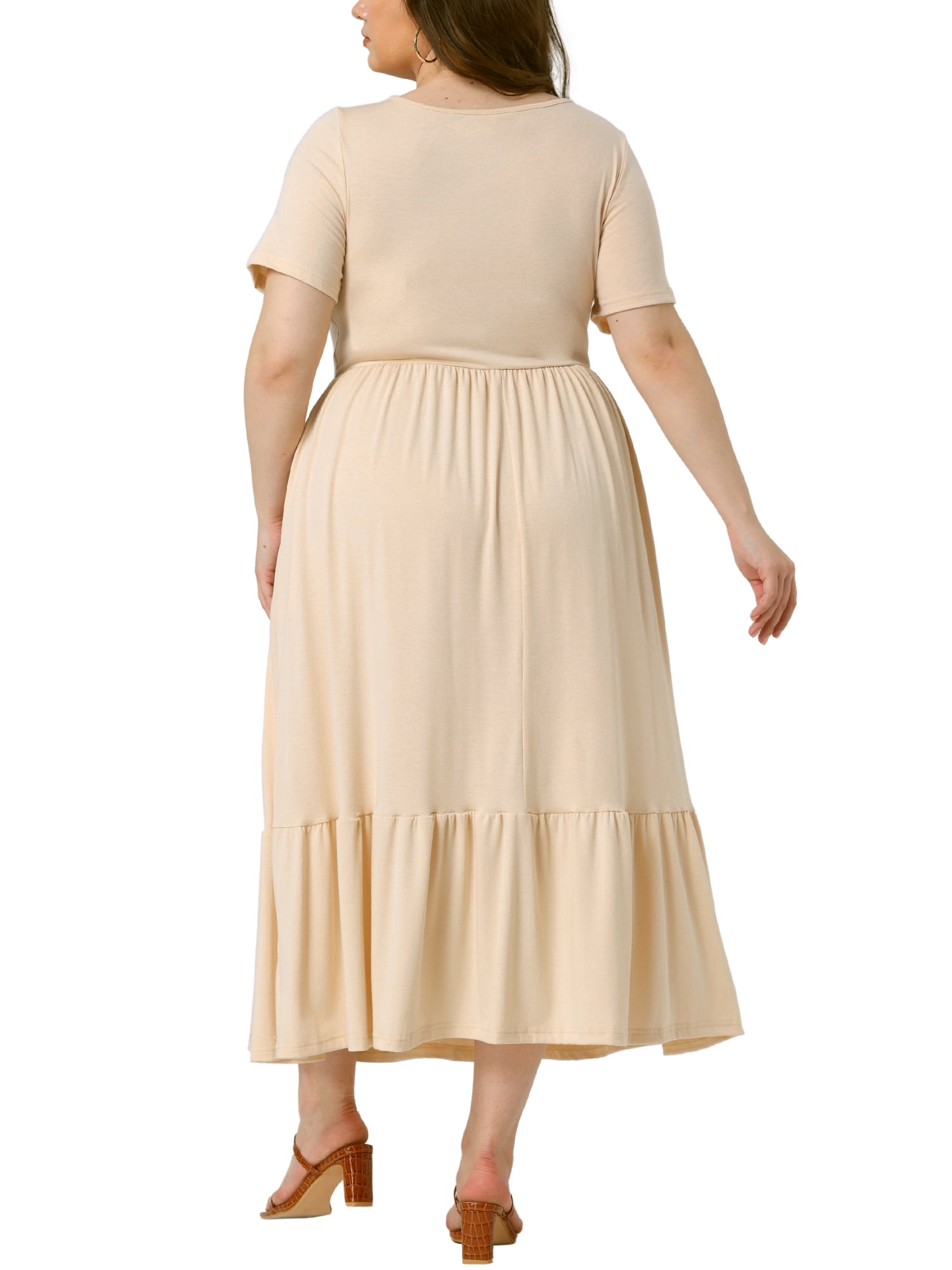 DARING DIVA Plus Size Short Sleeve Crew Neck Flowy Maxi T-Shirt Dress 3X Apricot