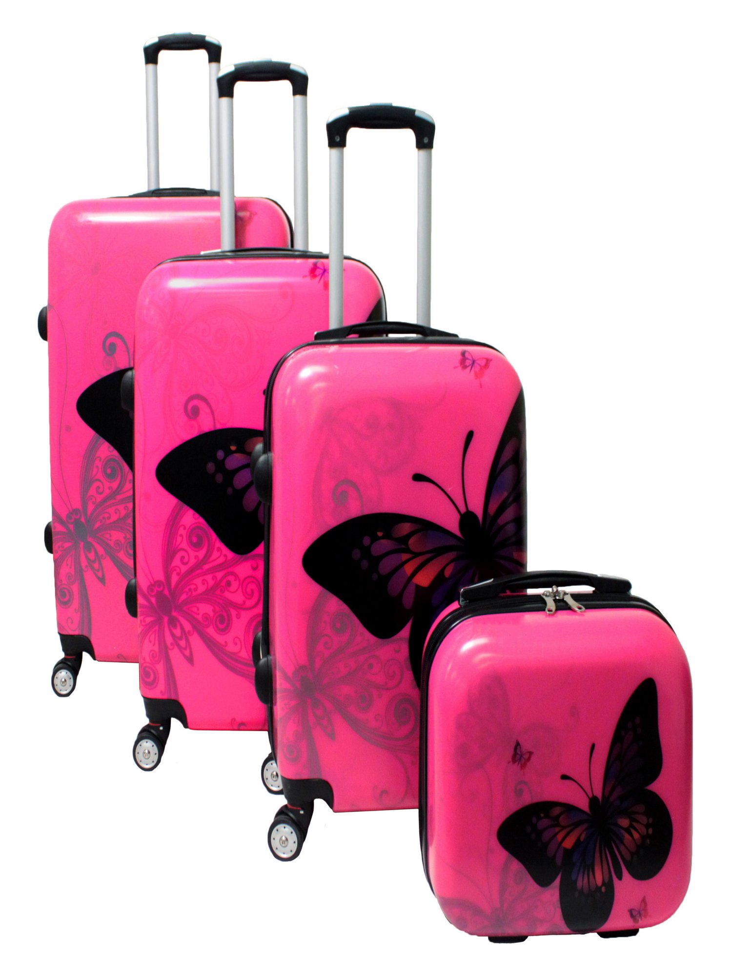 World Traveler 4-Piece Hardside Upright Spinner Luggage Set Butterfly