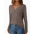thumbnail image 5 of LEBONYARD Women's Trendy V-Neck Soft Fabric Tailored Long Sleeved Solid Colored Casual Warm Fitting Ladies Fall Winter Pullover Tops, 5 of 7