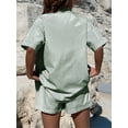 thumbnail image 2 of Katigan Womens Collar Casual Striped Short Sleeve Pants Set Two Piece Lounge Wear Summer Outfit Green Suit M, 2 of 4
