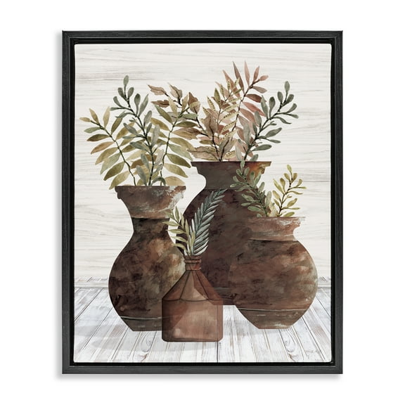 Stupell Industries Rustic Pottery Plants Plants & Flowers Painting Black Floater Framed Canvas Art Print Wall Art, 17 x 21