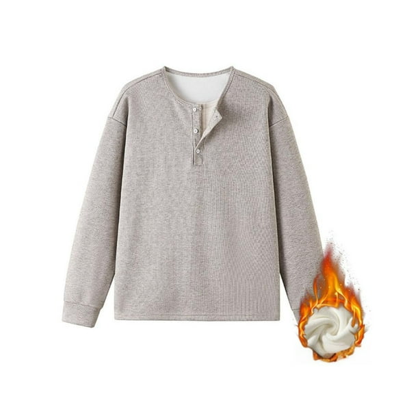 M-5X Plus Size Sweatshirts for Men Big & Tall Fleece Lined Long Sleeve Shirts Mens Casual Solid Color Button Crewneck Pullover Thermal Warm Work Tops