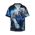 thumbnail image 2 of Lsque Futuristic Blue Light White Tiger print Men's Cuban Collar Short Sleeve Shirt Summer Beachwear Casual Button Down Fashionable Vacation Leisure Shirt-Small, 2 of 7