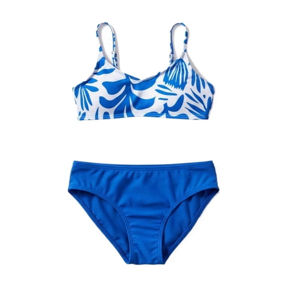 Girls Swimsuits Two Piece Floral Bikini Backless Tankini for Kids Swim Swimwear 3-4 Years