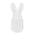 thumbnail image 2 of Seyurigaoka Women Summer Irregular Tie Up Dress, Sexy Sleeveless Solid Color V-neck Ruched One-piece, 2 of 9
