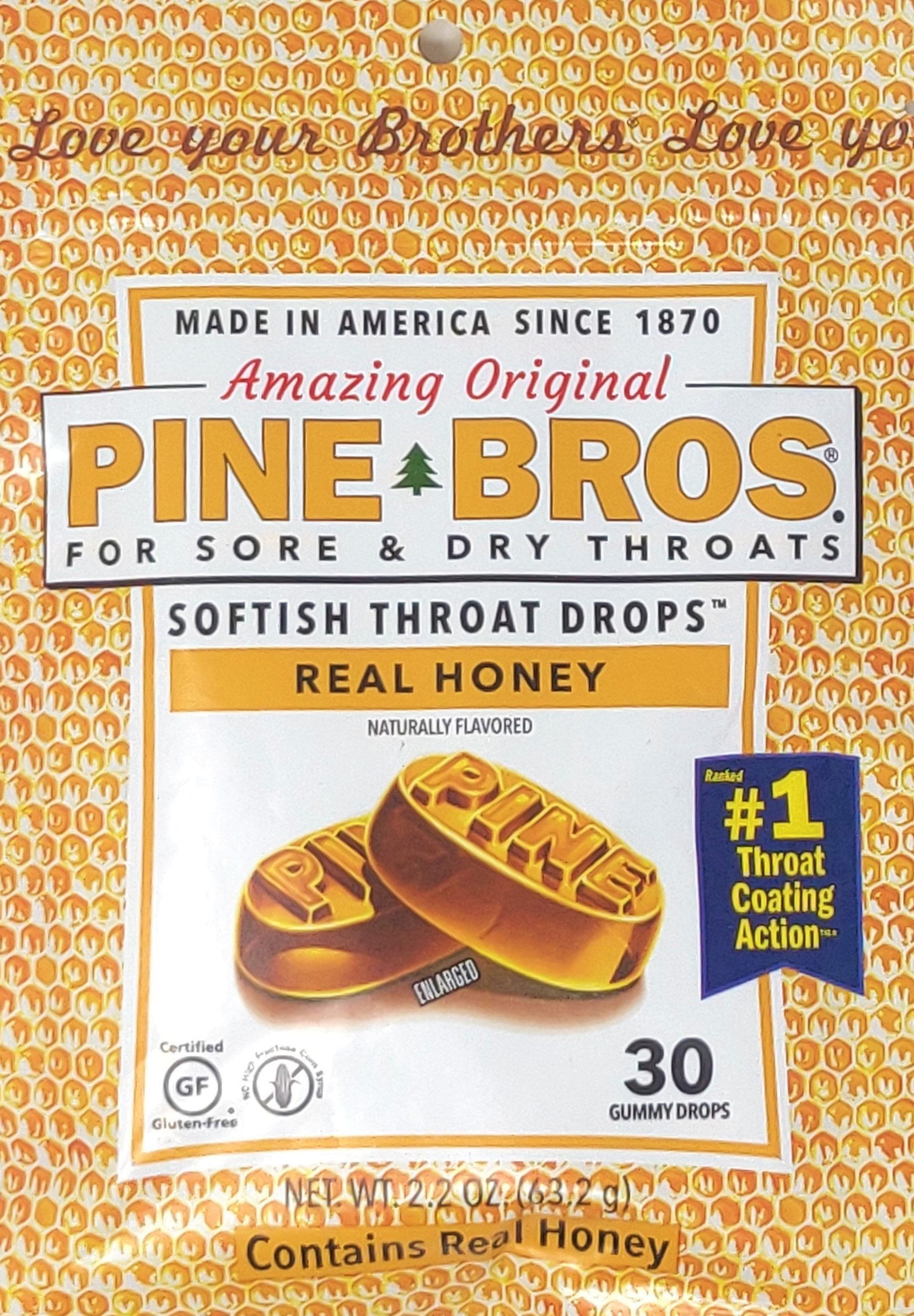 Pine Bros All Natural Gummy Sore Throat Drops Real Honey Flavor