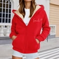 thumbnail image 2 of Arlun Zip up Hoodies for Women Fashion Letter Printed Full Zipper Drawstring Sweatshirts Thick Sherpa Lined Thermal Comfortable Fall Winter Jackets with Pockets Red XL, 2 of 5
