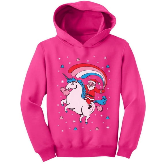 TeeStars - Santa Riding Unicorn Rainbow Ugly Christmas Toddler Hoodie 2T Pink