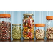Le Parfait Screw Top Jar - 1L Wide Mouth French Glass Storage Jar w/Orange Plastic Lid, 32oz/Quart (Pack of 4)