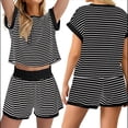 thumbnail image 1 of Conjunto de 2 Piezas de Verano para Mujer, Camiseta de Corta A Rayas y Pantalones Cortos, Conjunto A Juego, Negro, Talla XL, 1 of 7