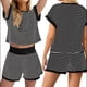 thumbnail image 1 of Conjunto de 2 Piezas de Verano para Mujer, Camiseta de Corta A Rayas y Pantalones Cortos, Conjunto A Juego, Negro, Talla XL, 1 of 7