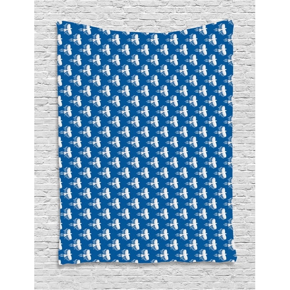 Blue Sky Tapestry, Clouds Silhouettes in Animal Shapes Dove Pattern Flying Bird Open Wings, Wall Hanging for Bedroom Living Room Dorm Decor, 60W X 80L Inches, Cobalt Blue Pale Grey, by Ambesonne