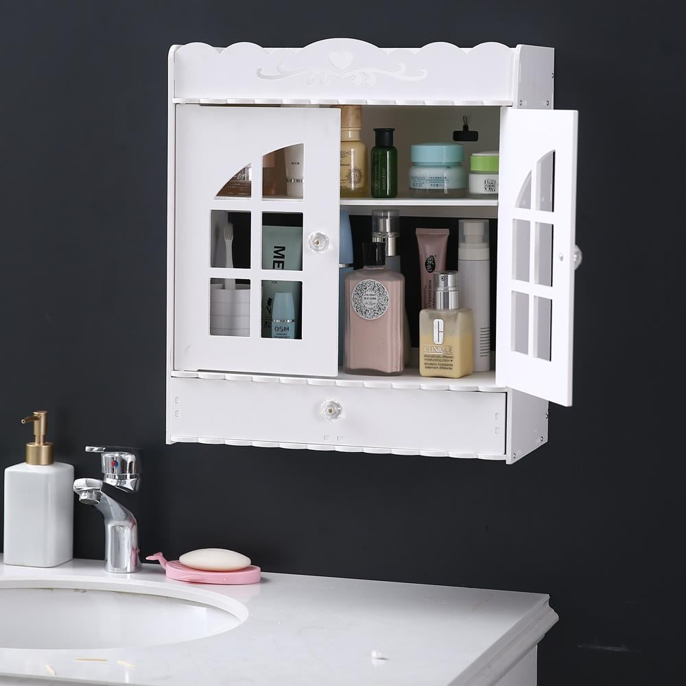 Details about   2 Layers Non-Perforated Wall Mounted PVC Bathroom Wash Cabinet with Drawer White 