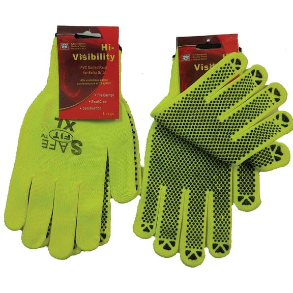 Yellow Knit Gloves with PVC Dot Large Assembly/Delicate Items