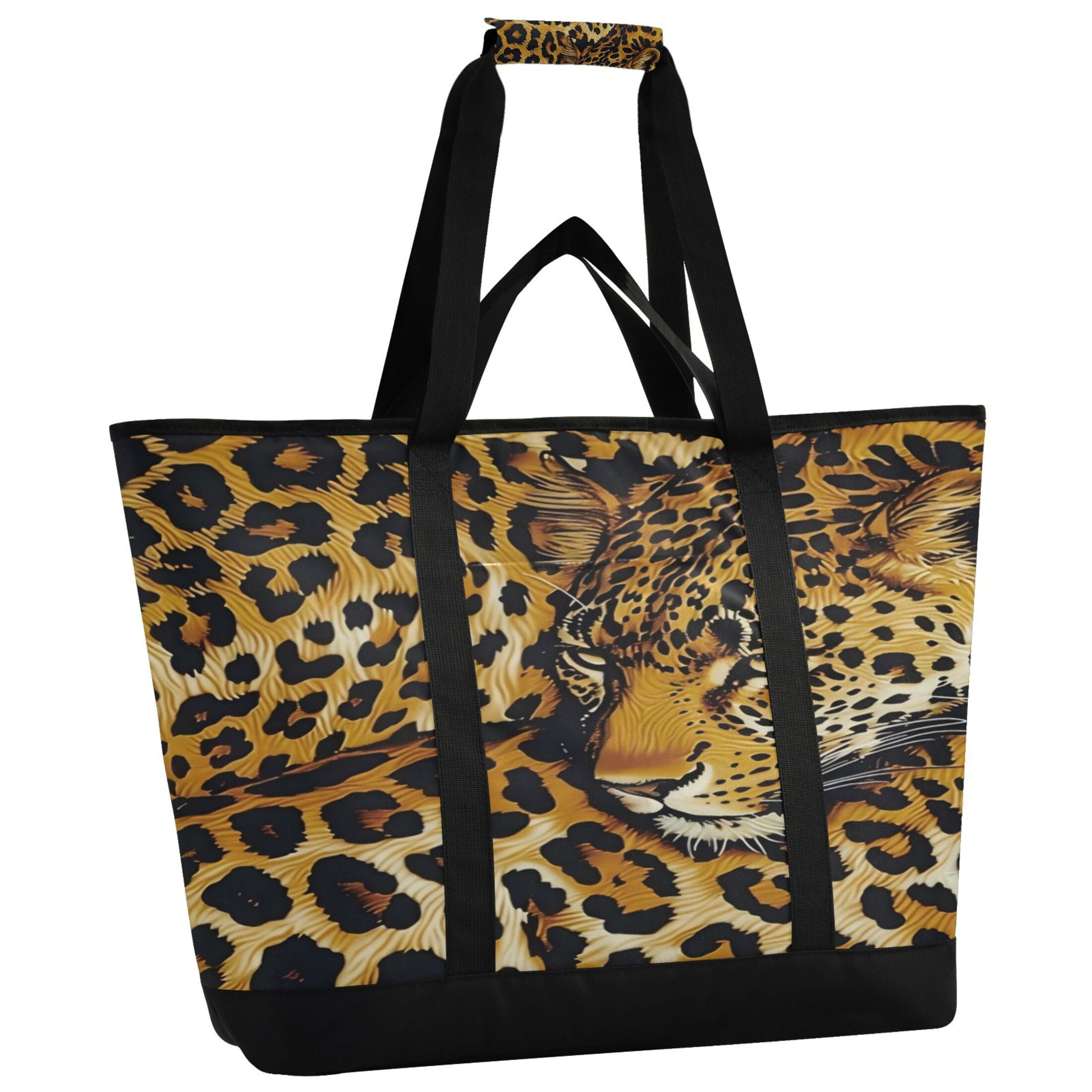 Large Hand-held Ice Pack Picnic Bag Insulation and Refrigeration Suitable for Shopping Picnics and Camping Yellow Leopard
