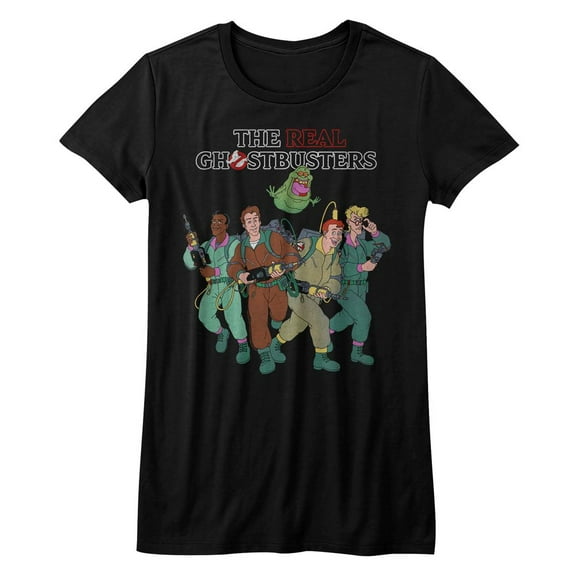The Real Ghostbusters The Whole Crew Black Junior Women's T-Shirt