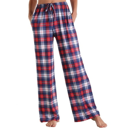 

Yuemengxuan Women Spring Pajama Pants Multicolor Plaid/Floral High Waist Loungewear Trousers