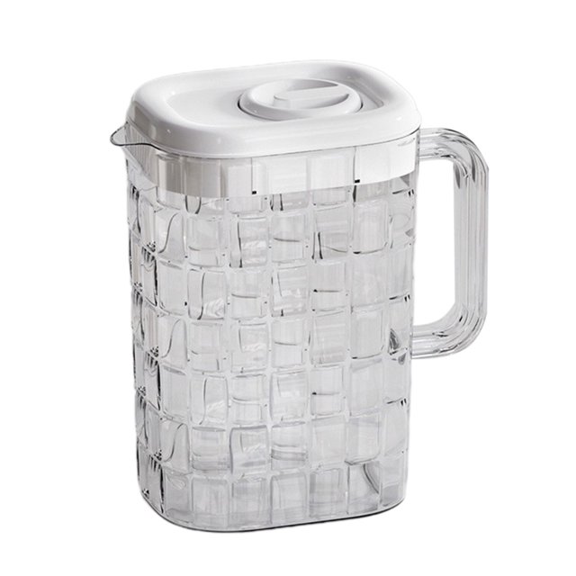 WRKEKC Clearance 2000ml Transparent Beverage Pitcher with Ribbed Handle | Leak-Proof ABS Plastic Water Jug for Bar, Kitchen, Parties | Dishwasher Safe
