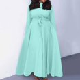 thumbnail image 2 of Women's Plus Size Casual Fashion Solid Color Round Neck Long Sleeve Pocket Tie-Waist Swing Dress - Light Blue XXL, 2 of 6