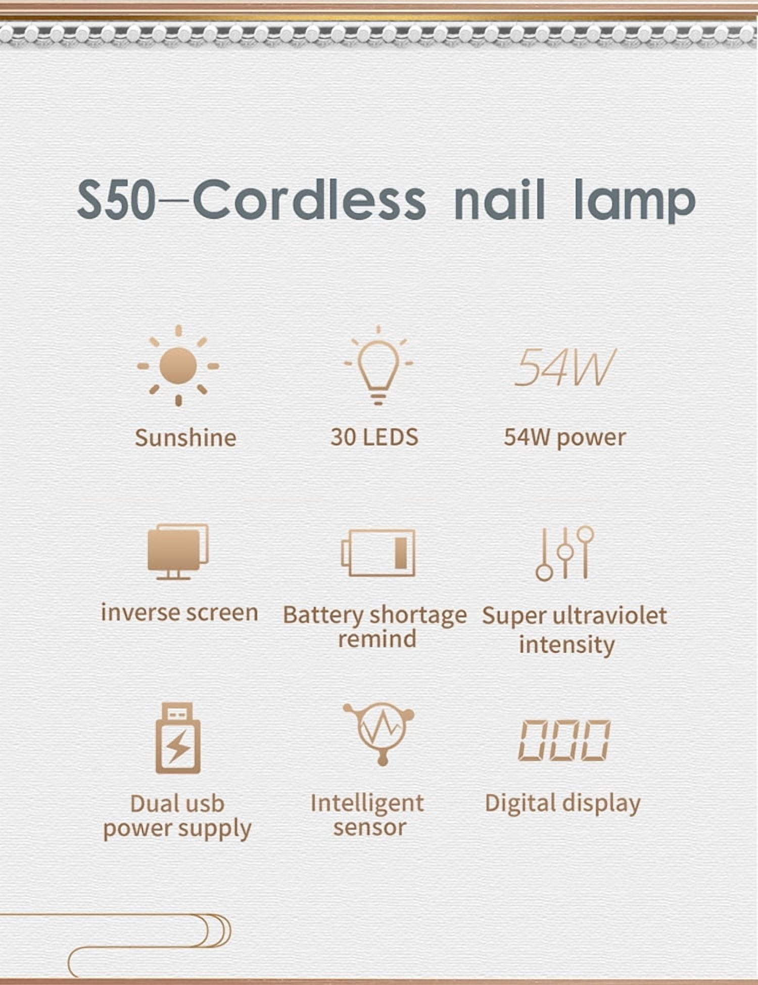 Street Vendor Essential S50 Nail Lamp Rechargeable Wireless Lithium Battery UV Lamp Nail Polish Gel UV Night Market Curing Lamp