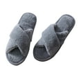 thumbnail image 4 of Ochine Women Men Plush House Slippers, Couple Style, Cross Band, Open Toe, Anti-Skid, Soft Comfy Fuzzy Furry Warm Fashion Slip On Sandals Slides Scuff for Home Bedroom Spa Indoor Outdoor, Size 5-7, 4 of 5