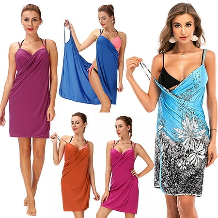 Women s Spaghetti Strap Cover Up Bikini Beach V Neck Backless Wrap Short Dress for Summer Holiday